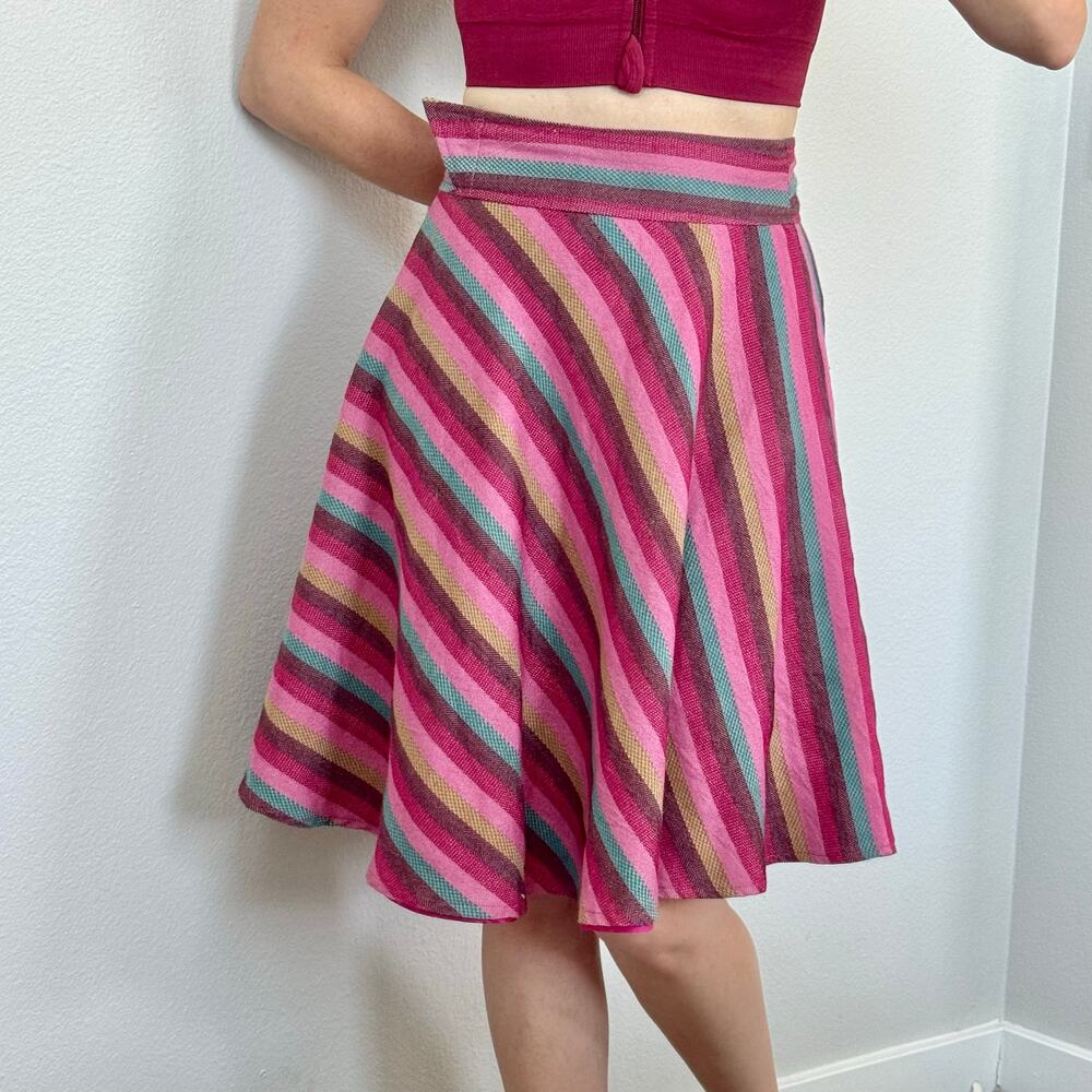 Corey Lynn Calter Wool Circle Skirt Pink Multicolor Stripe USA Lined Fit Flare 6